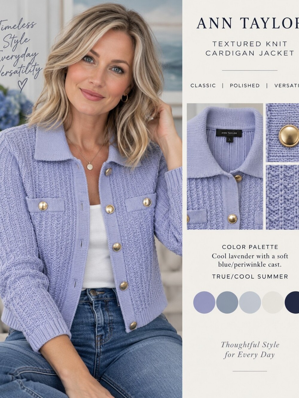 NWT Ann Taylor Lavender Textured Knit Collared Cardigan Jacket – Size XL